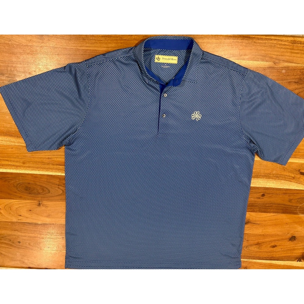 Donald Ross Sportswear Mens XL Blue Geometric Shamrock Logo Golf Polo Shirt